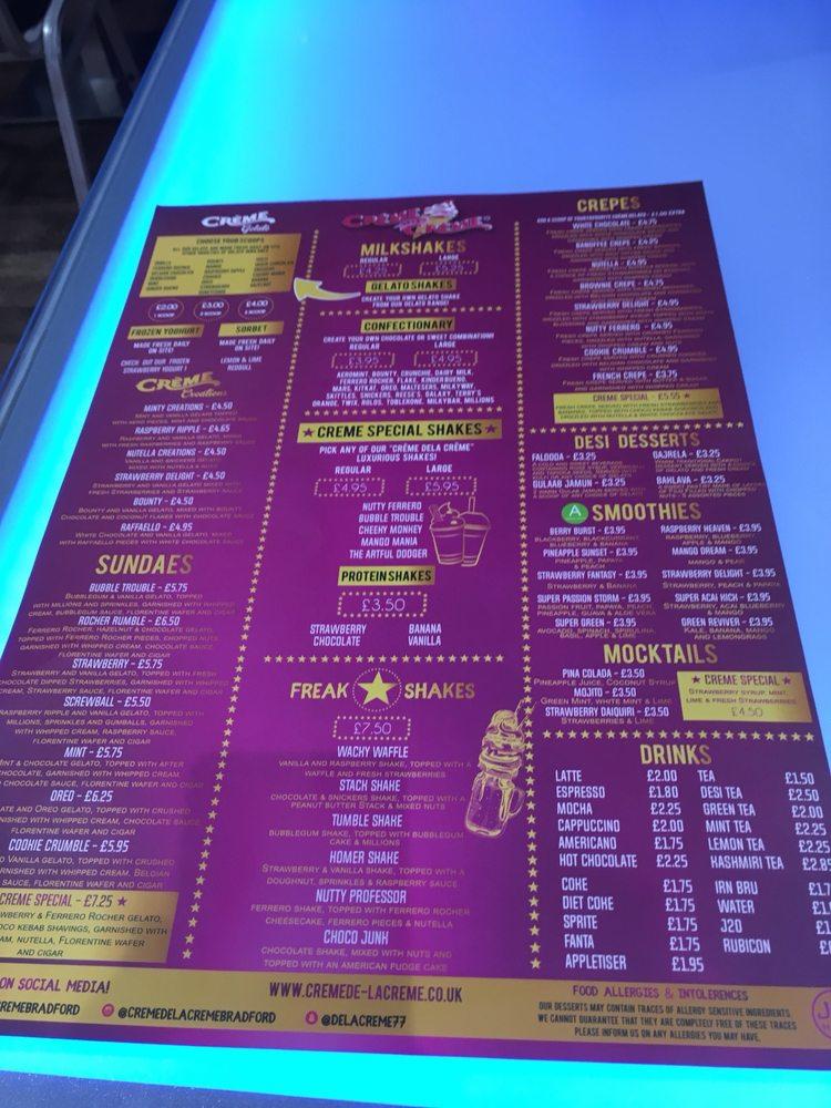 Menu at Creme de la Creme pub & bar, Bradford