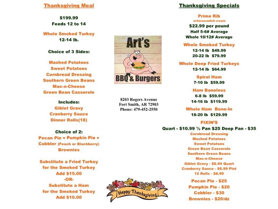 Menu at Art's BBQ & Burgers, Fort Smith, Rogers Ave