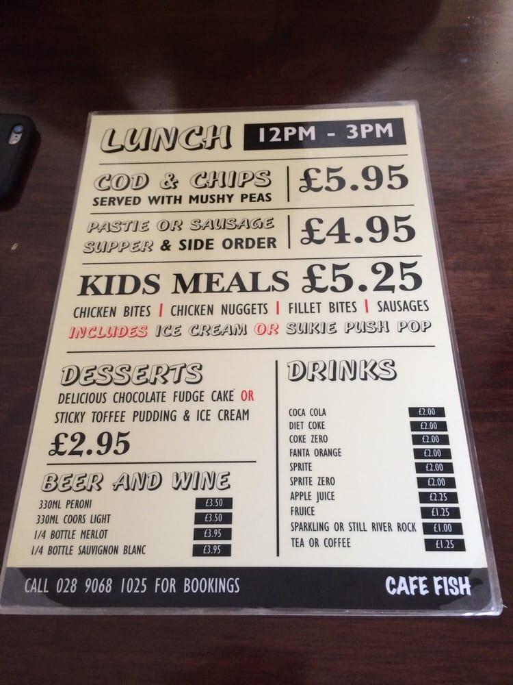 Menu at Cafe Fish, Belfast
