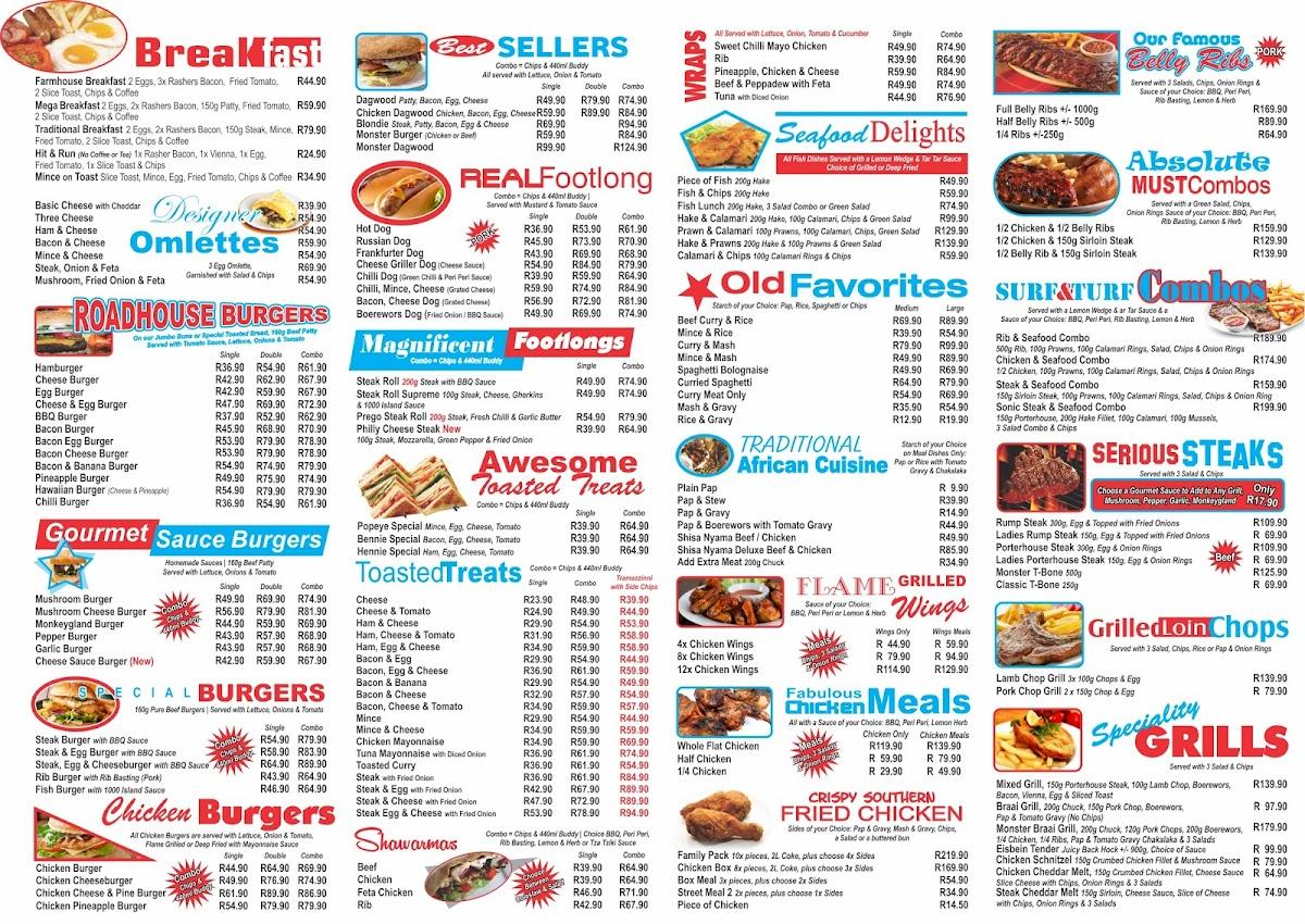 Menu At Sonic Roadhouse Restaurant Vereeniging