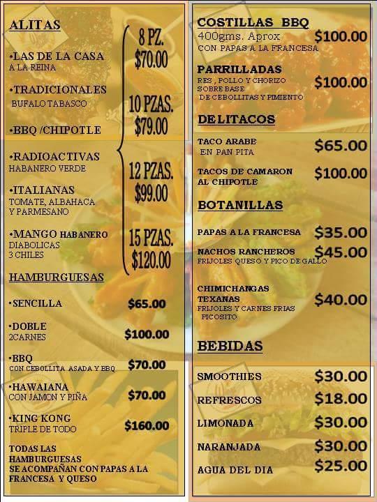 Menu at Wings queen restaurant, San Miguel de Allende, Privada de la ...