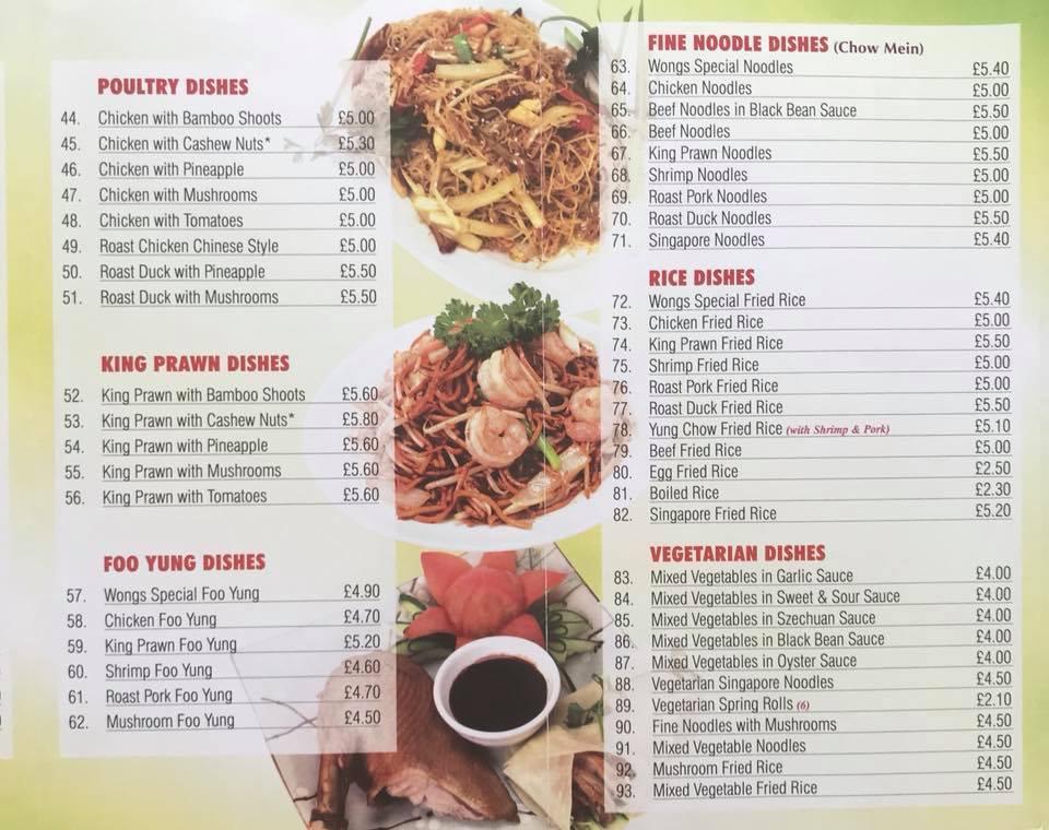 Menu at Wongs Takeaway Burton Latimer, Burton Latimer