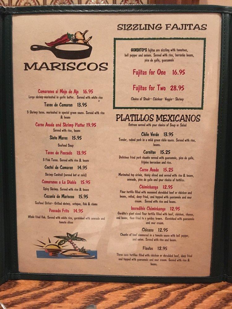 Menu at Gordito's Mexican Restaurant, Fairfield