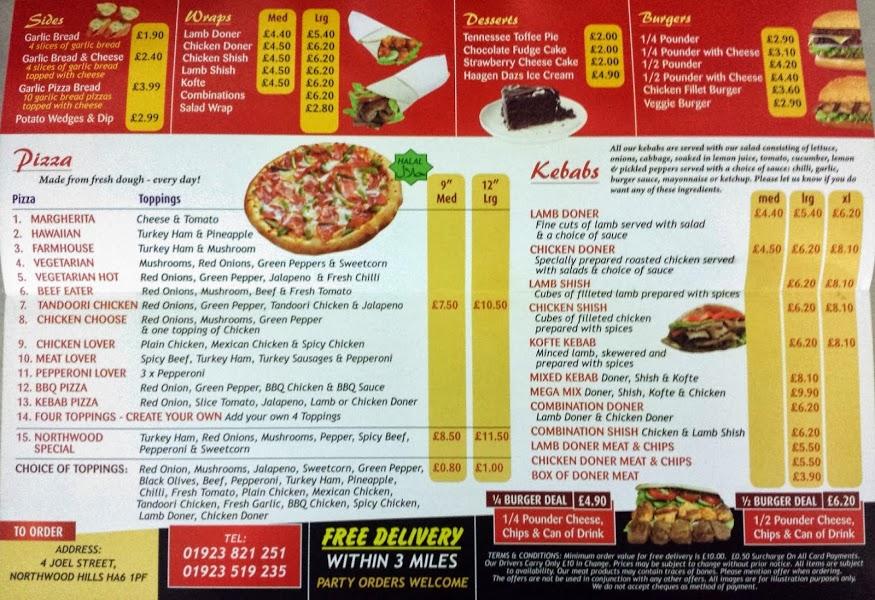 Menu at Northwood Kebab & Pizza fast food, London, 4