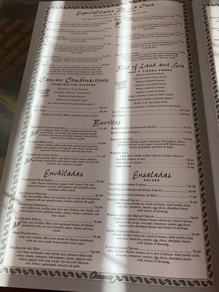 Menu At Cancun Mexican Grill & Bar, Sevierville