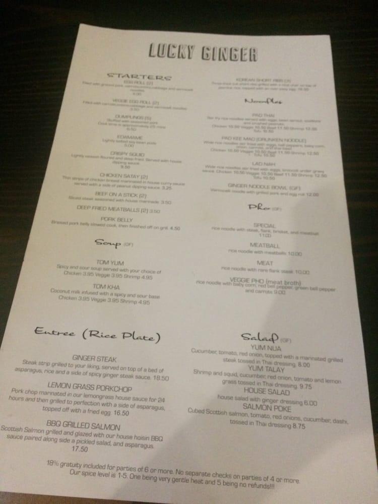 Menu at Lucky Ginger restaurant, Milwaukee