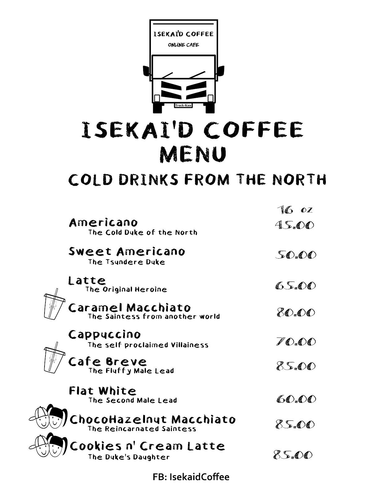 Menu at Isekai'd Coffee - Online Cafe, Caloocan