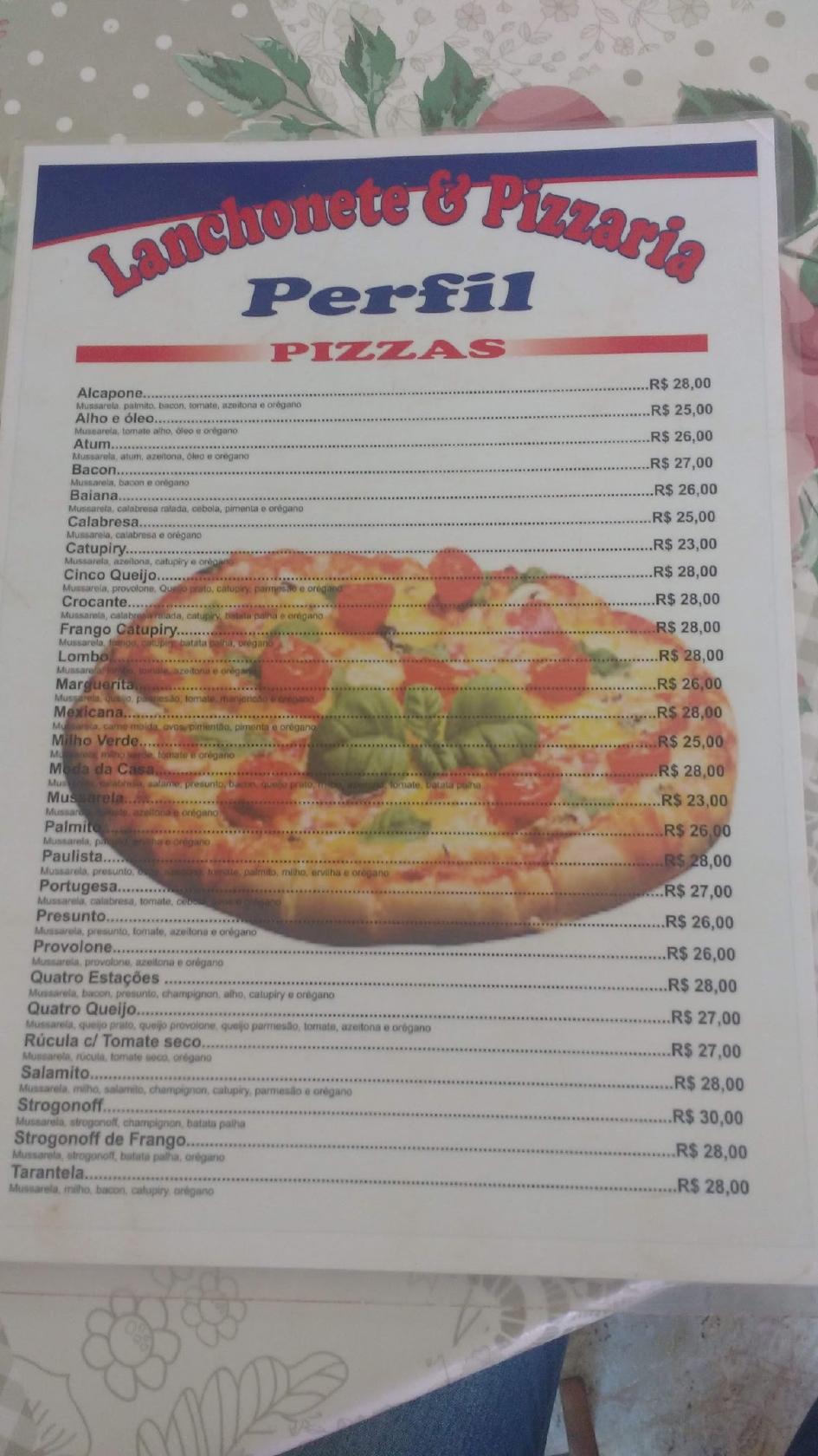 Lanchonete e Pizzaria Perfil cardápio