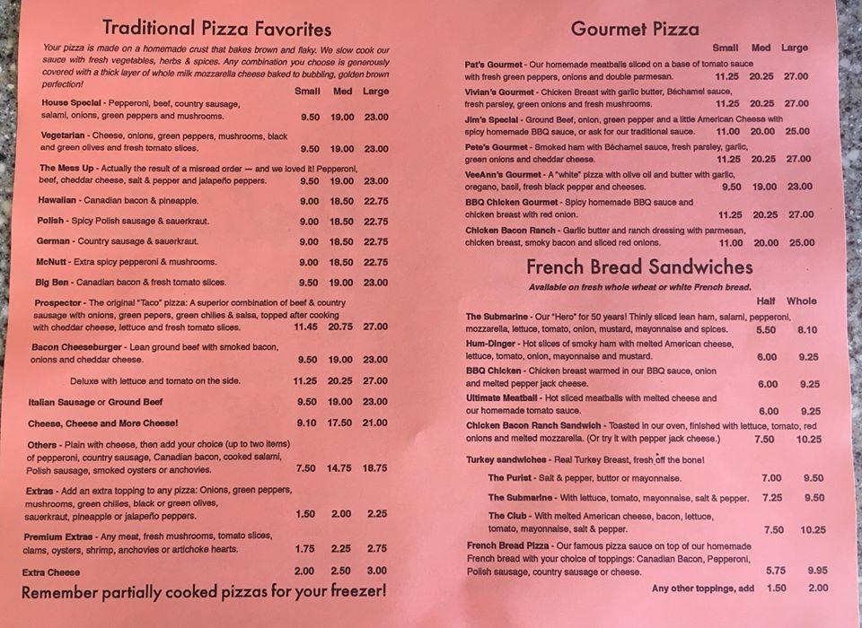 Menu at Nalivka's Original Pizza Kitchen pizzeria, Havre