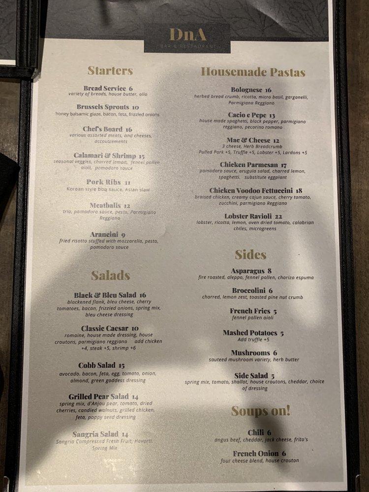 Menu at Dave & Amy's steakhouse, Walled Lake