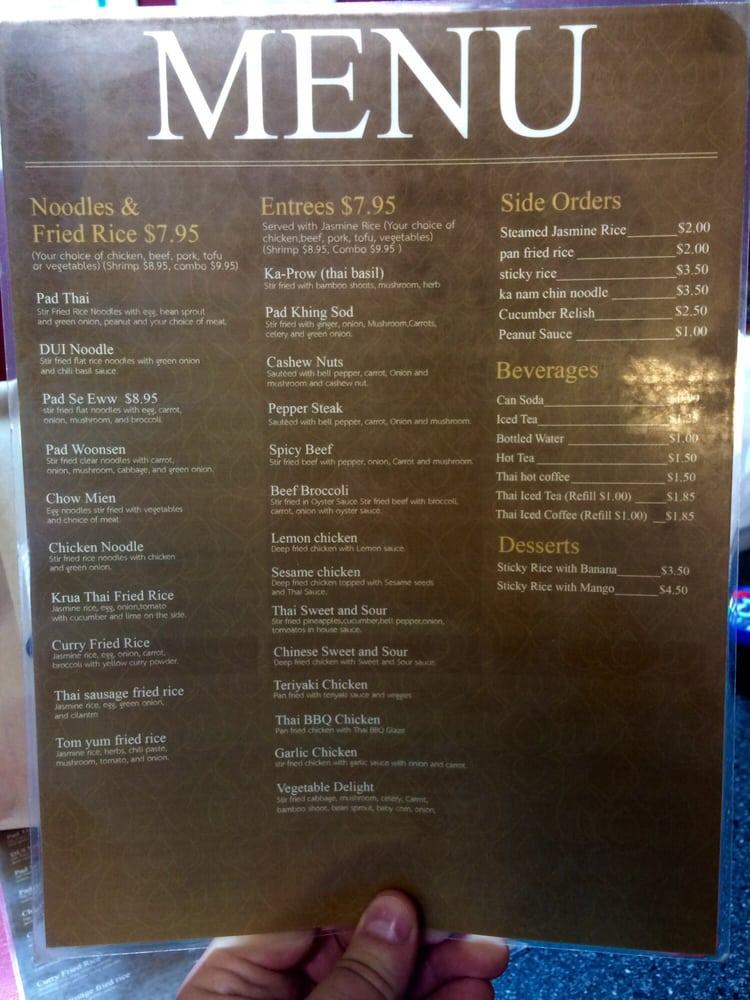 Menu at Krua Thai Restaurant, Abilene