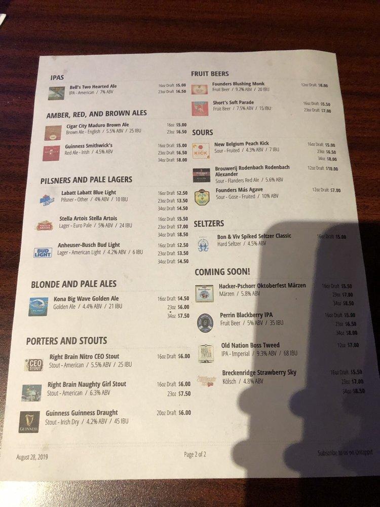 Menu at Bierkeller Tavern & Eatery pub & bar, Taylor