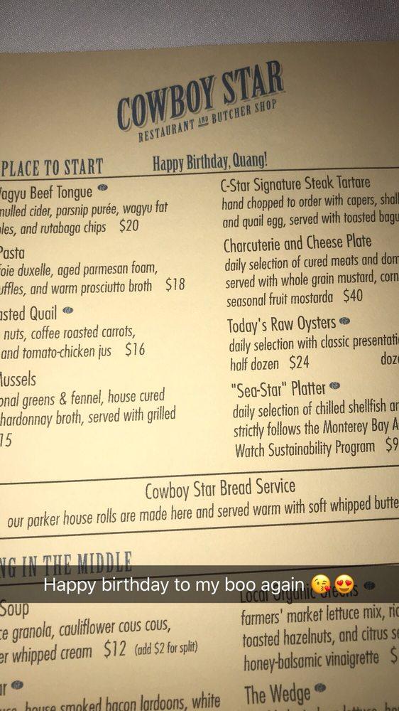 Menu at Cowboy Star Restaurant and Butcher Shop, San Diego