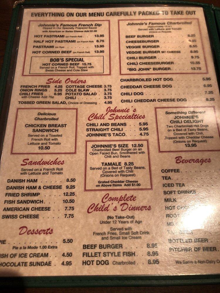 Menu at Johnnie's Pastrami restaurant, Culver City