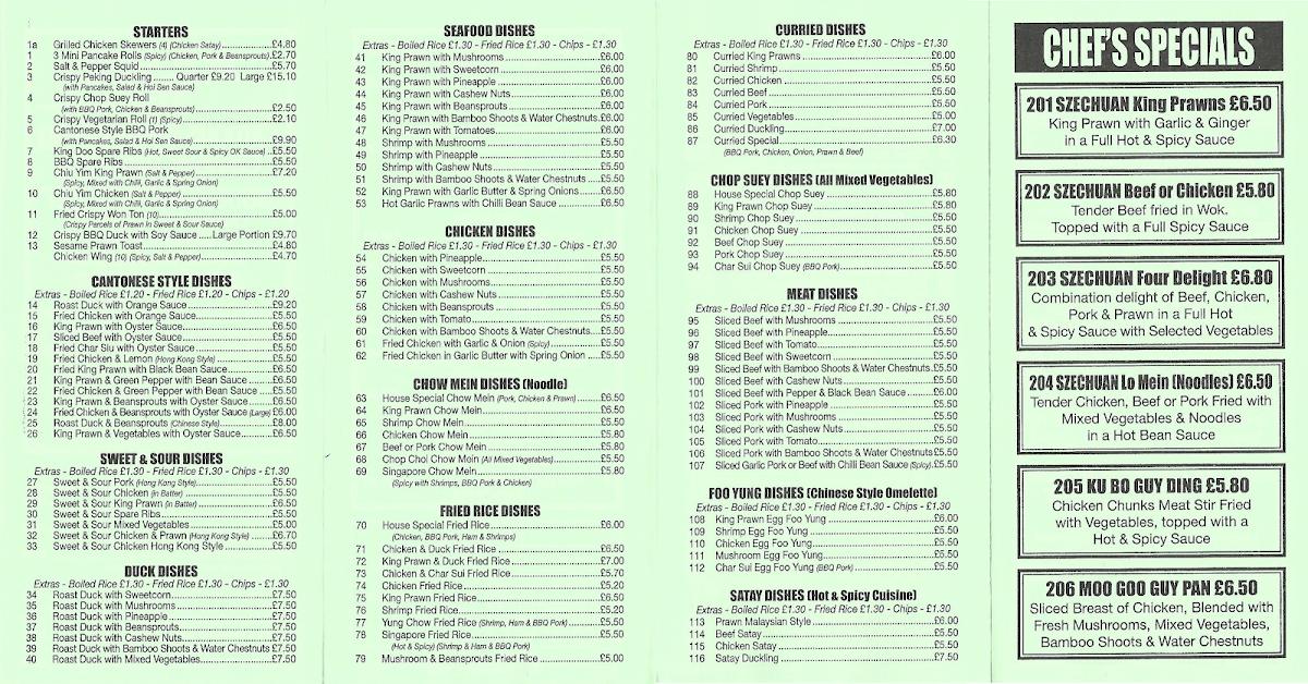 Menu at Kwong Tung Chinese Takeaway fast food, Northallerton