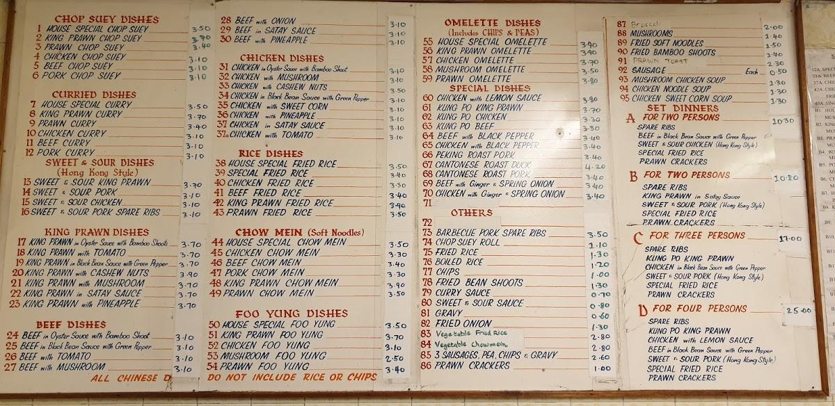 Menu at New Hing Lung Chinese Takeaway restaurant, Sheffield