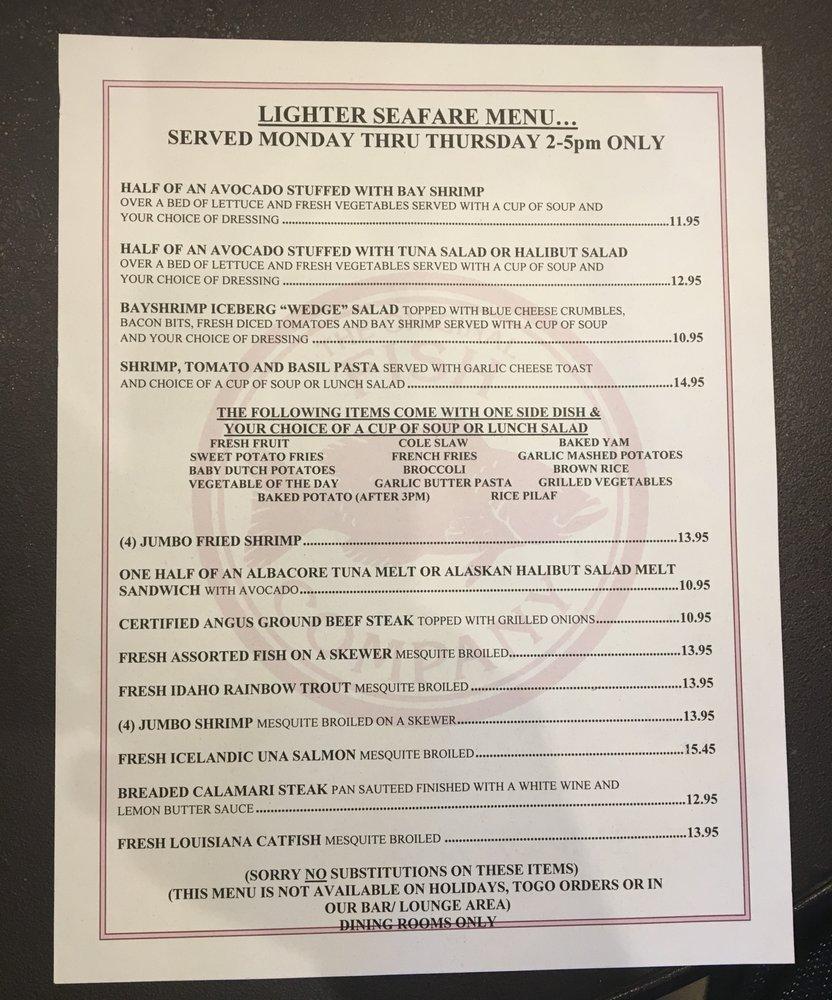 Menu at Original Fish Co. restaurant, Los Alamitos