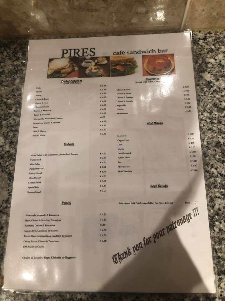 Menu at Pires Sandwich Bar, Esher