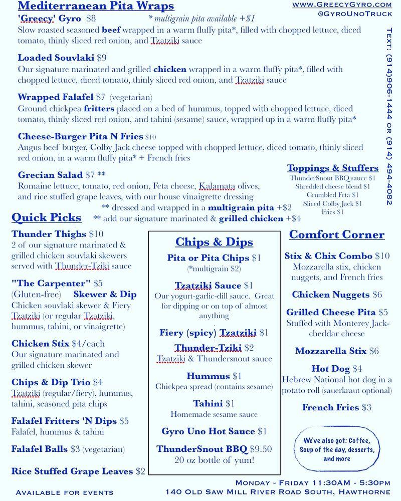 Menu at Gyro Uno Food Truck, Briarcliff Manor