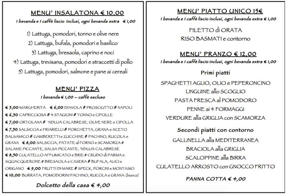 Menu di Trattoria Pizzeria Il Timone 