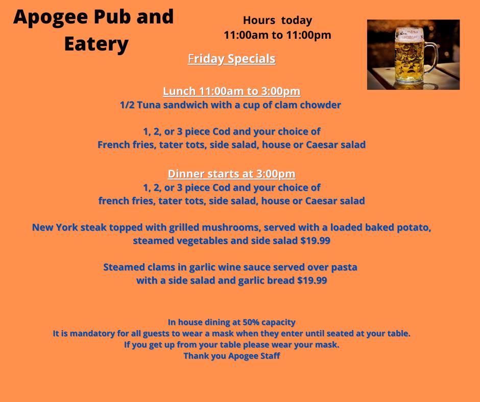 Menu at Apogee Pub & Restaurant, Renton