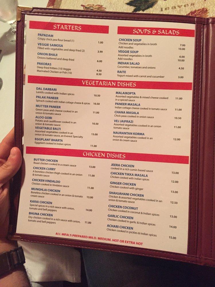 Menu at Everest Indian Restaurant, West Kelowna