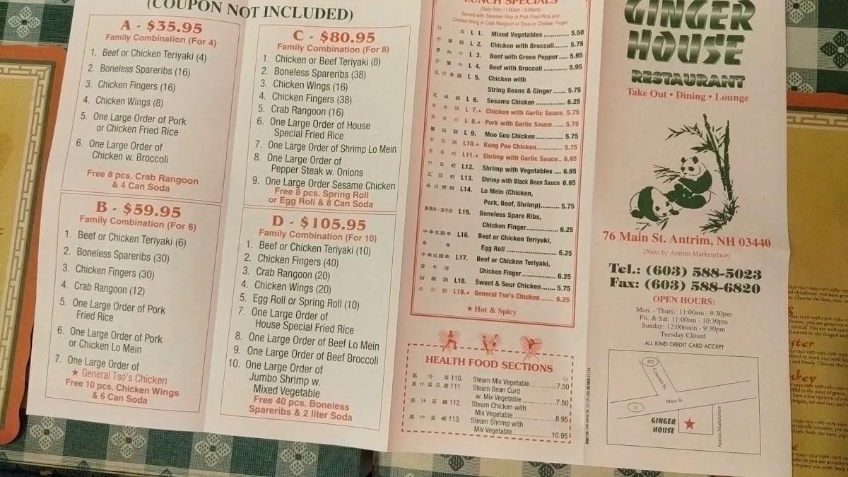 Menu at Ginger House restaurant, Antrim