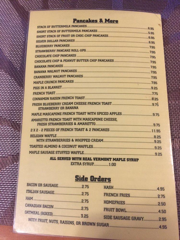 Menu at Johnny Boys Pancake House restaurant, Rutland, 182 US4