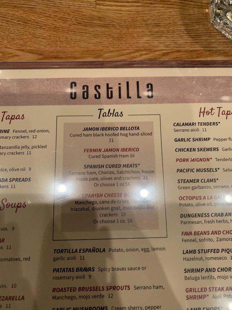Menu at Castilla Restaurant and Tapas Bar, Bellevue