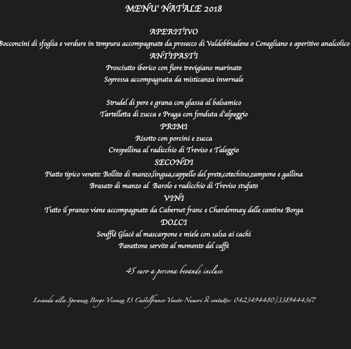 Menu au Locanda alla Speranza restaurant, Castelfranco
