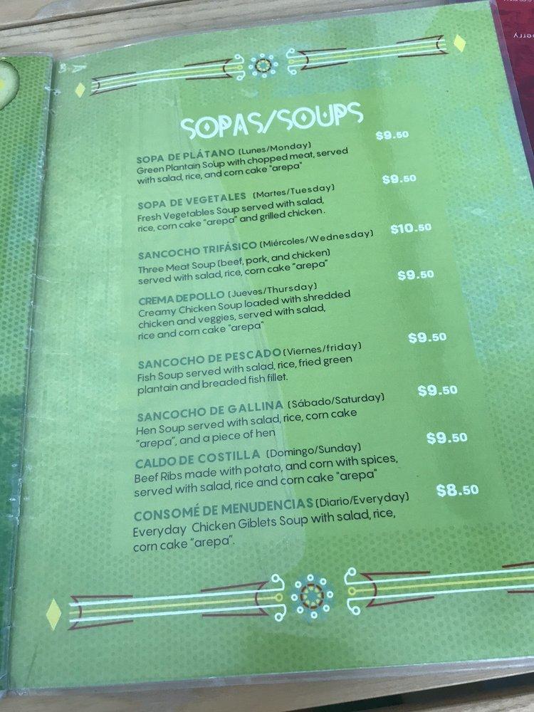 Carta del restaurante Raices Colombianas, Nueva York, 8602 37th Ave