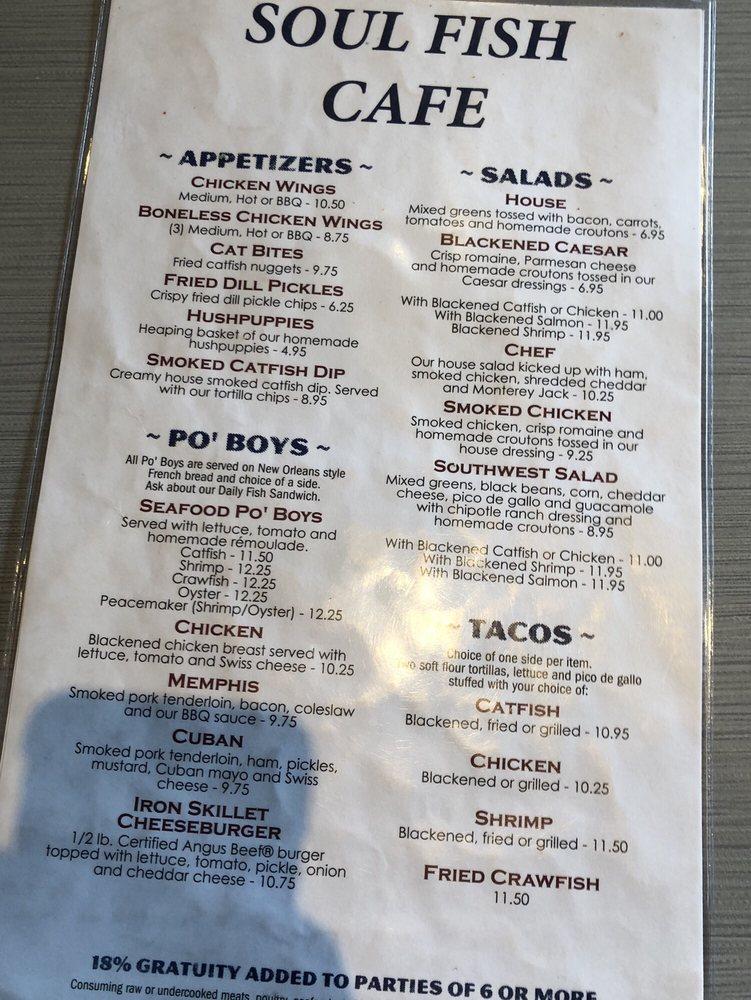Menu at Soul Fish Cafe, Memphis, Poplar Ave