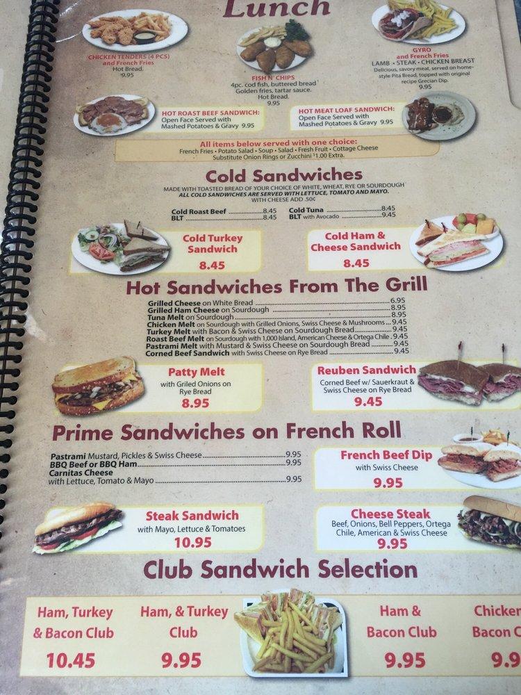 Menu at Brandon's Diner restaurant, Fontana