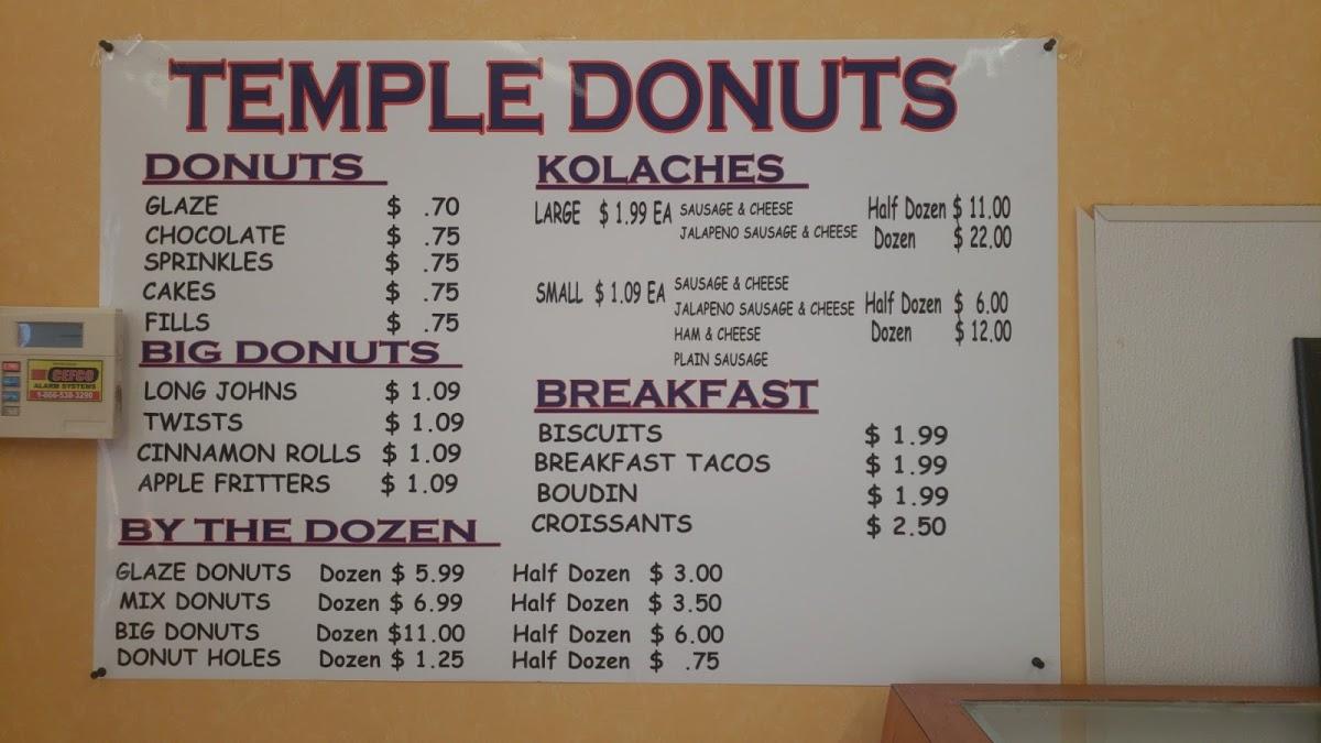 Menu at Temple donuts, Temple