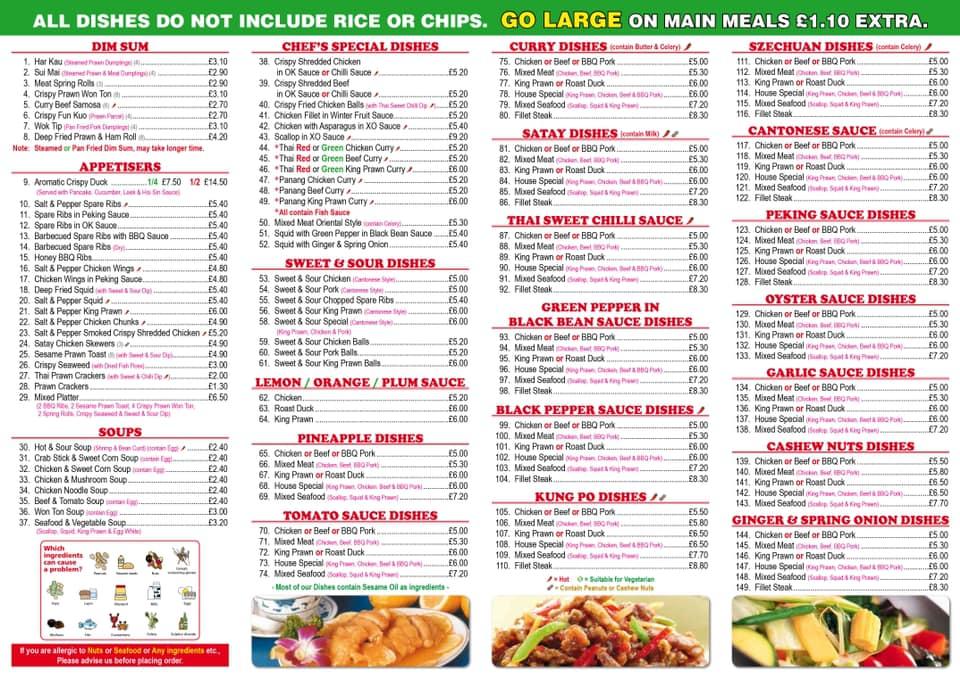 Menu at China Tang fast food Barrow in Furness