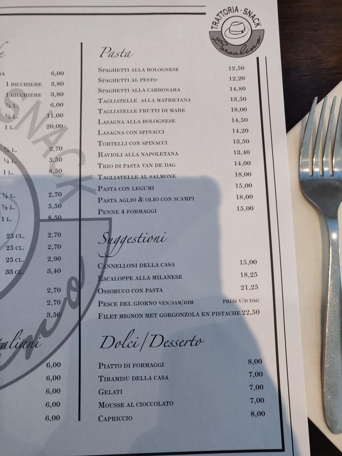 Menu at Trattoria Borsalino Middelkerke