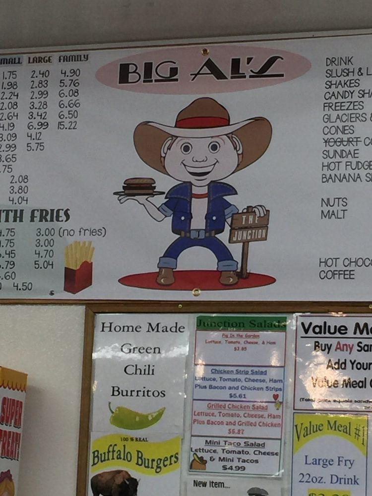 Menu at Big Al's Burgers at The Junction fast food, Kanab