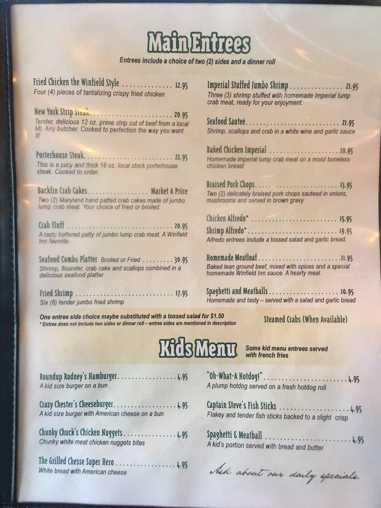 Menu at Winfield Inn pub & bar, Eldersburg