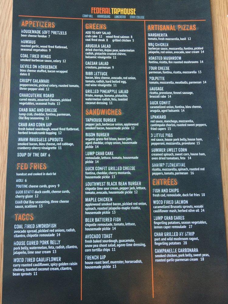 Menu at Federal Taphouse pub & bar, State College