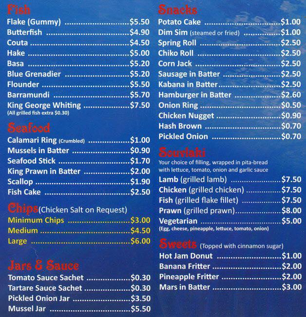 Menu at Redfin Fish & Chip restaurant, Craigieburn