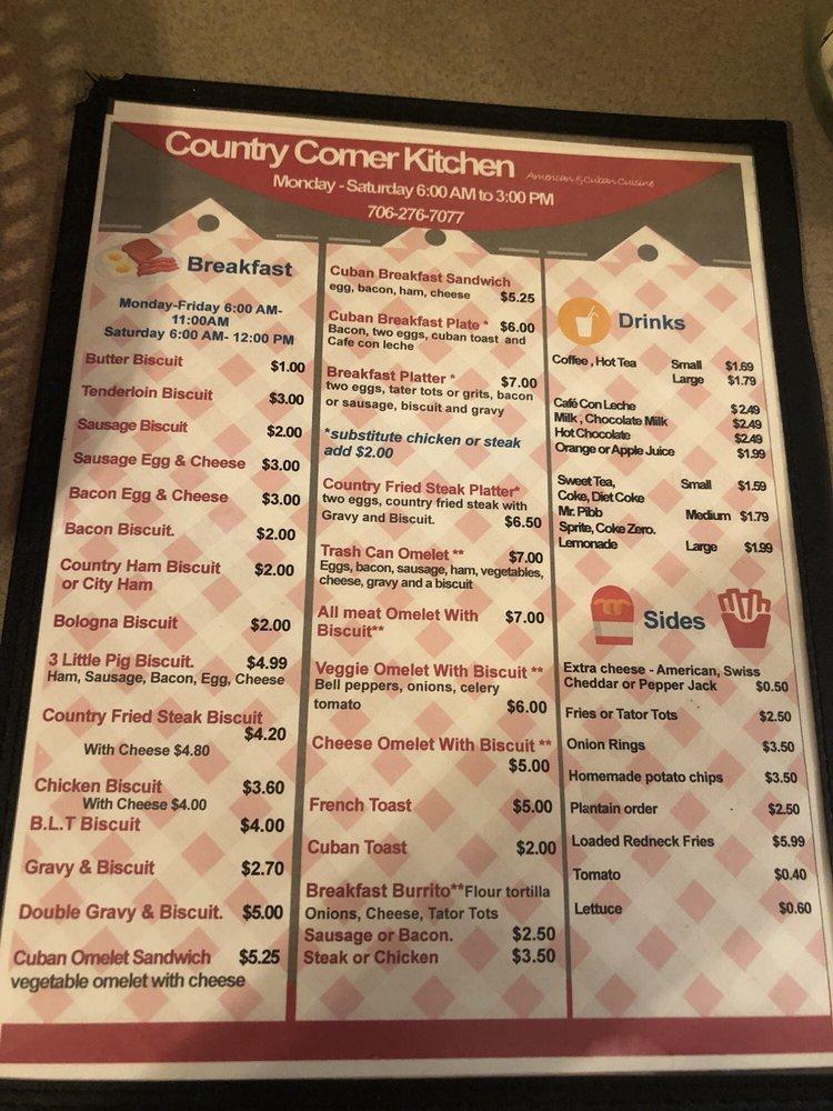 Menu at The Country Corner Kitchen restaurant, Ellijay, Old Hwy 5 S