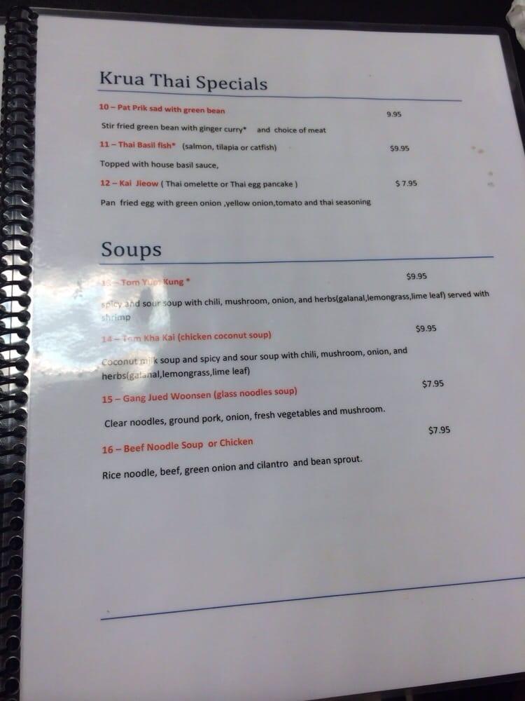 Menu at Krua Thai Restaurant, Abilene