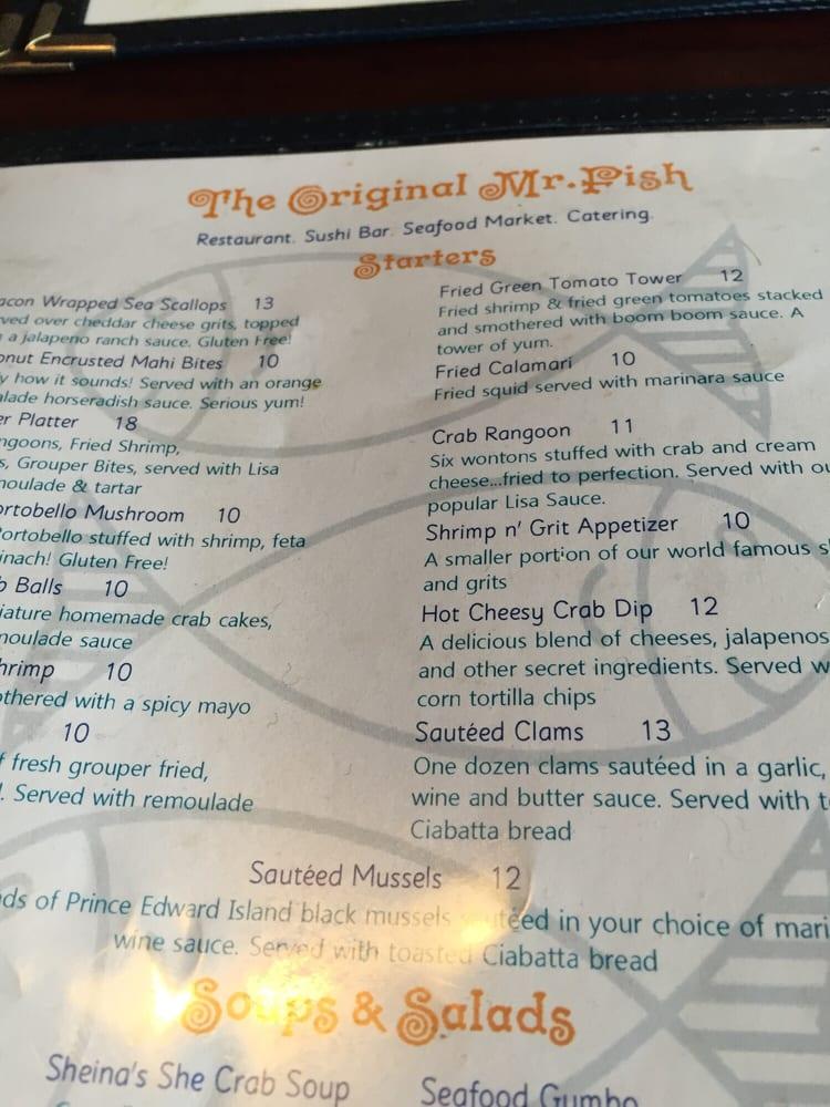 Menu at Mr. Fish Seafood Restaurant, Myrtle Beach