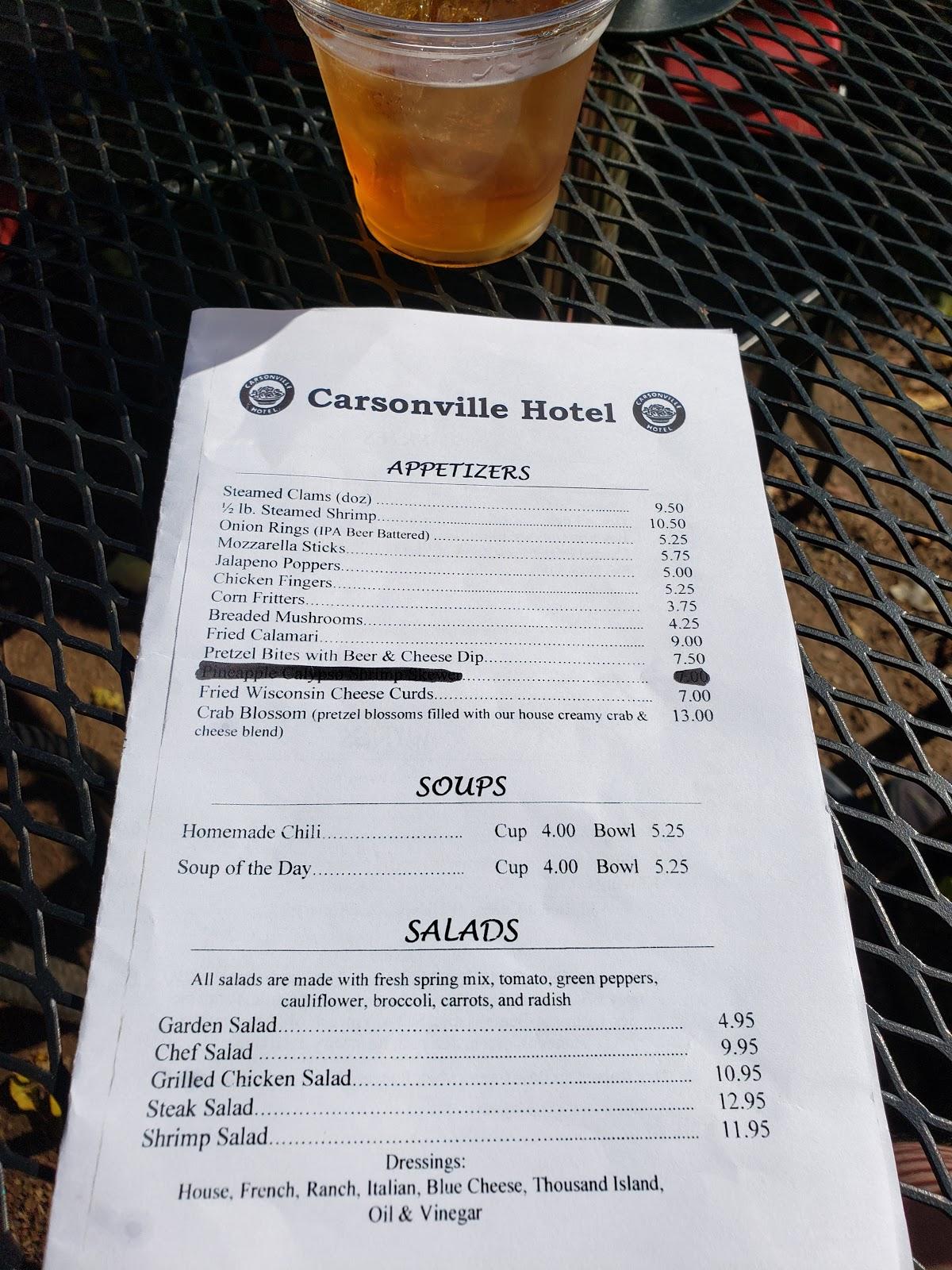 Menu at Carsonville Hotel restaurant, USA