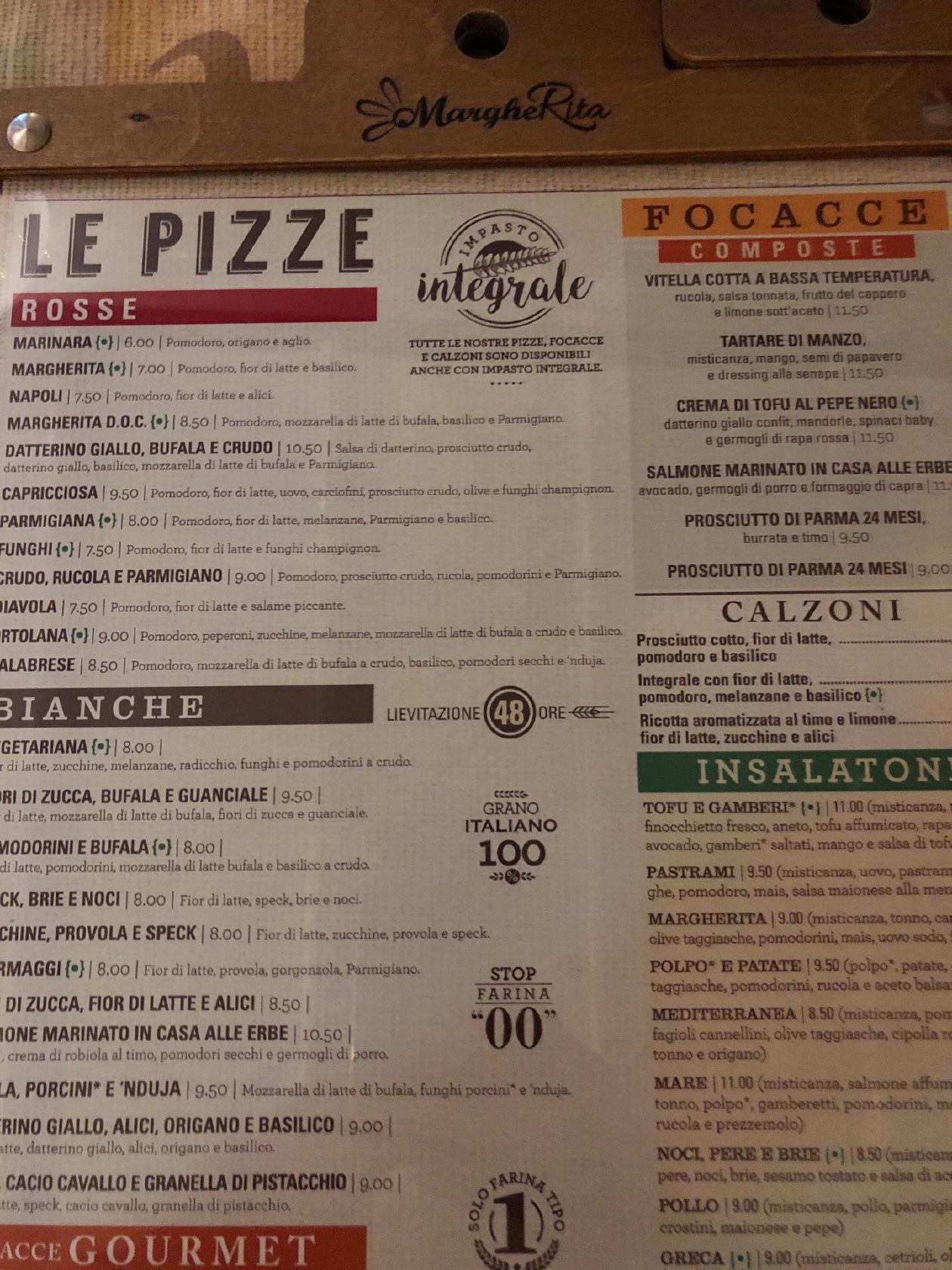Menu da Osteria Pizzeria Margherita, Roma