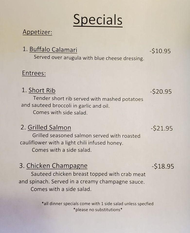 Carta de Pompilio's Pizza & Restaurant, Westwood