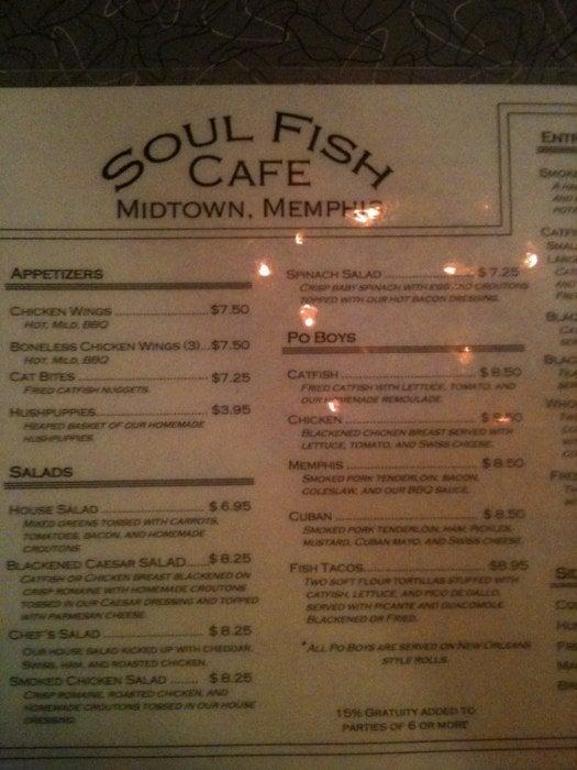 Menu at Soul Fish Cafe, Memphis, 862 Cooper St