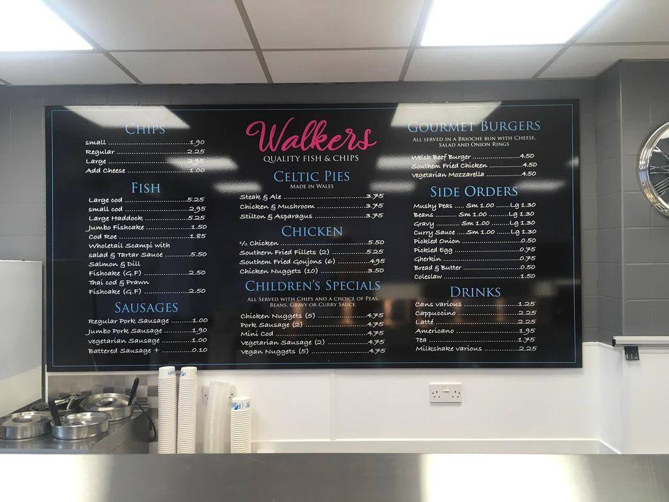 Menu at Walker's Quality Fish & Chips restaurant, Aberdyfi