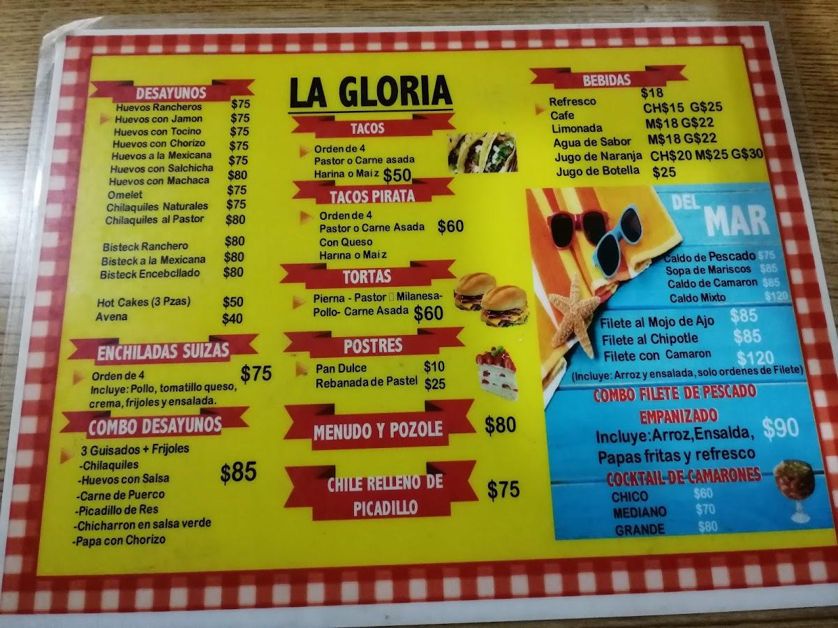 Menu at La Gloria restaurant, Saltillo, Padre Flores 221