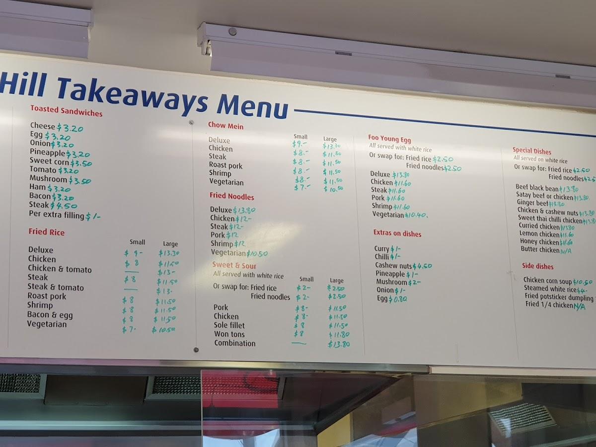Menu at Maori Hill Takeaways fast food, Dunedin